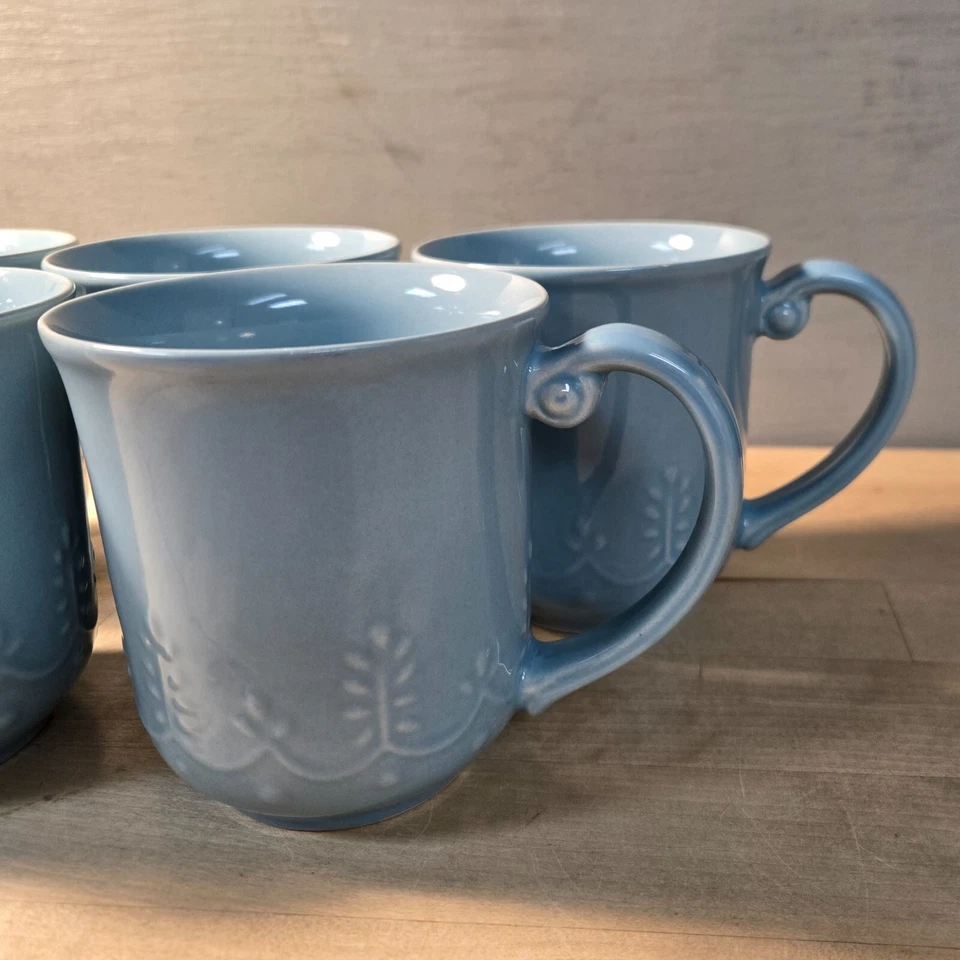 Paula Deen ~ Tazas de gres en relieve Whitaker descontinuadas ~ Juego de 5 AZUL AGUA Foto 3 de 4