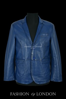 Herren Leder BLAZER blau 100 % Lamm Napa klassisch ITALIENISCH maßgeschneidert Freizeit Mantel