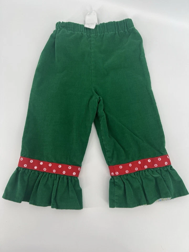 Zuccini 2T Reversible Ruffle Pants Green Corduroy Red Trim Floral Cotton Toddler - Image 2 of 4