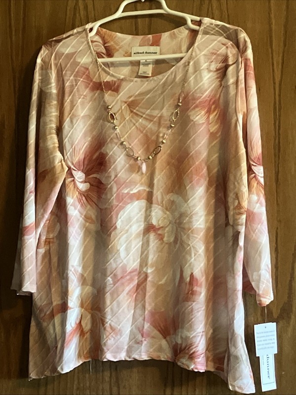 Alfred Dunner Coming Up Roses Watercolor Flowers XL With Necklace NWT SR $58.50