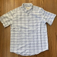 Weatherproof Vintage Short Sleeve Blue Plaid Button Up Shirt Mens XL Preppy