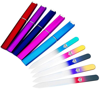 Czech Glass Nail File for Natural Nails Set, 5-Pack Etched Files with Hardcases