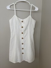 Urban Outfitters Sundress Fit and Flair Adjustable Straps Linen Cotton PS White