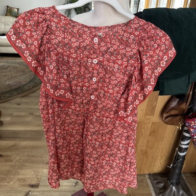 Max Studio Women s floral Flowy Blouse burnt Orange Rust Boho flutter Sleeves S