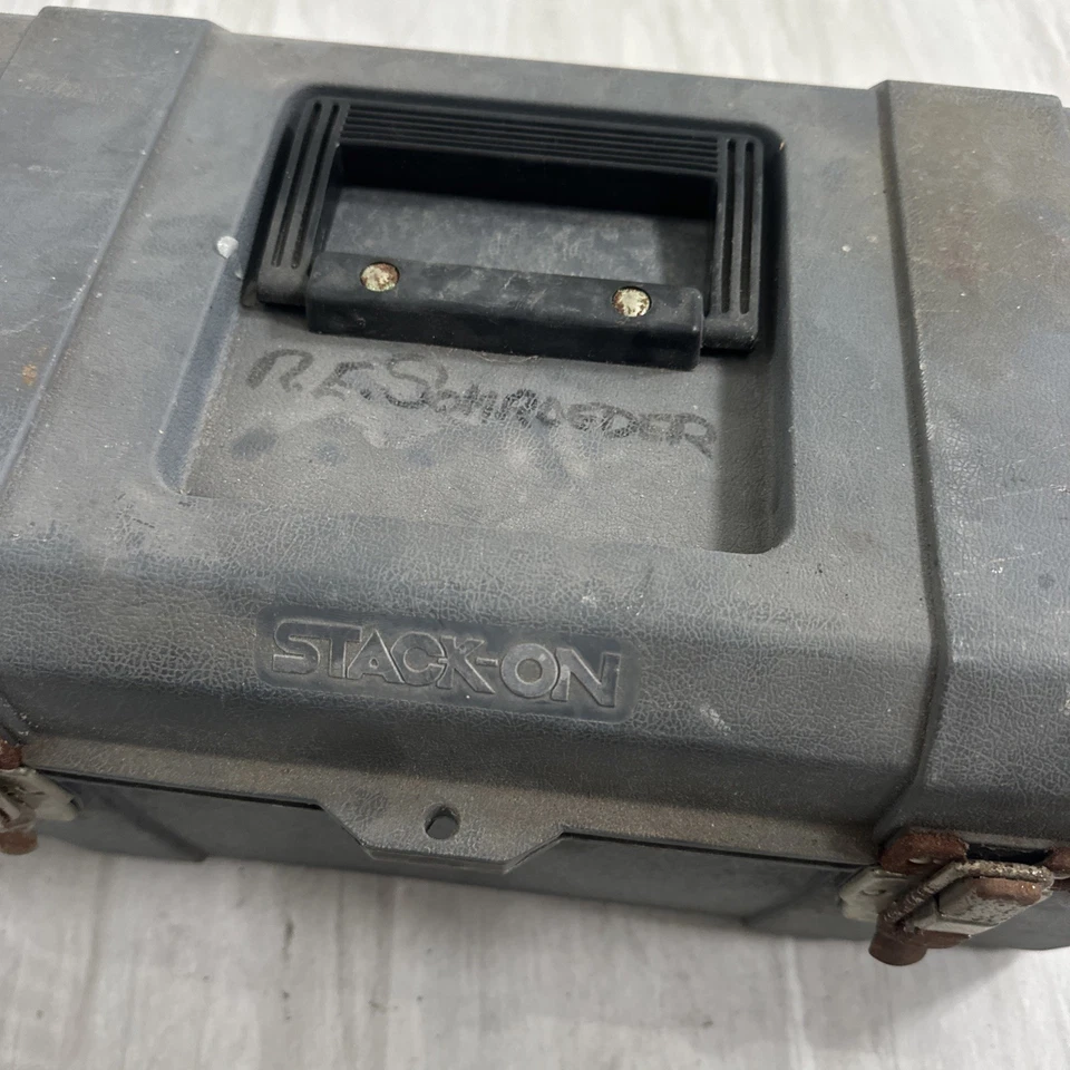 Vintage Stack On Lockable Tool Box Chest W/ Tray 19x9x9.5” Gray Made In USA - Image 3 of 4