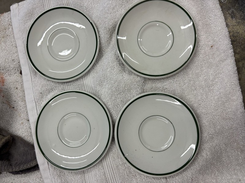 Porcelain Saucer Set with Green Rim Restaurant small dishes Set for Restaurants