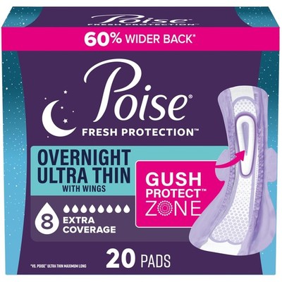 Poise Overnight Ultra Thin Incontinence & Extra Absorbent, Long Length, White