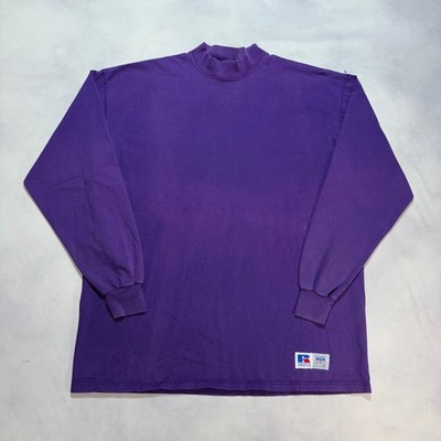 Vintage 90s Russell Athletic Mock Neck Shirt XL Purple Long Sleeve Made in USA