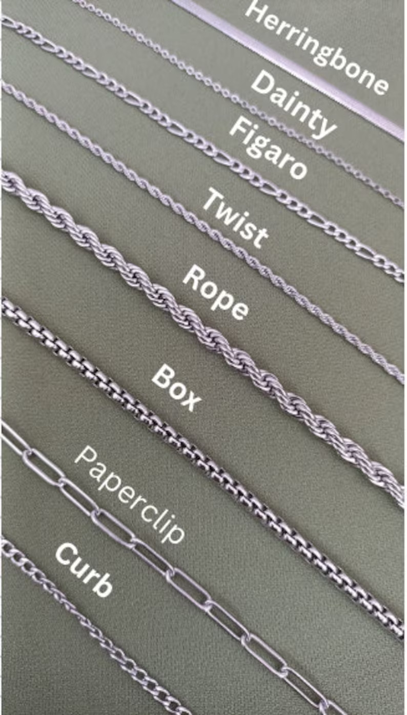 Silver Chain Necklace Stainless Steel : Curb, Figaro, Rope, Twist, Box All Size