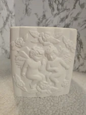 Vintage Angel- Cherub Floral Design Tissue Box Cover-Ceramic-White