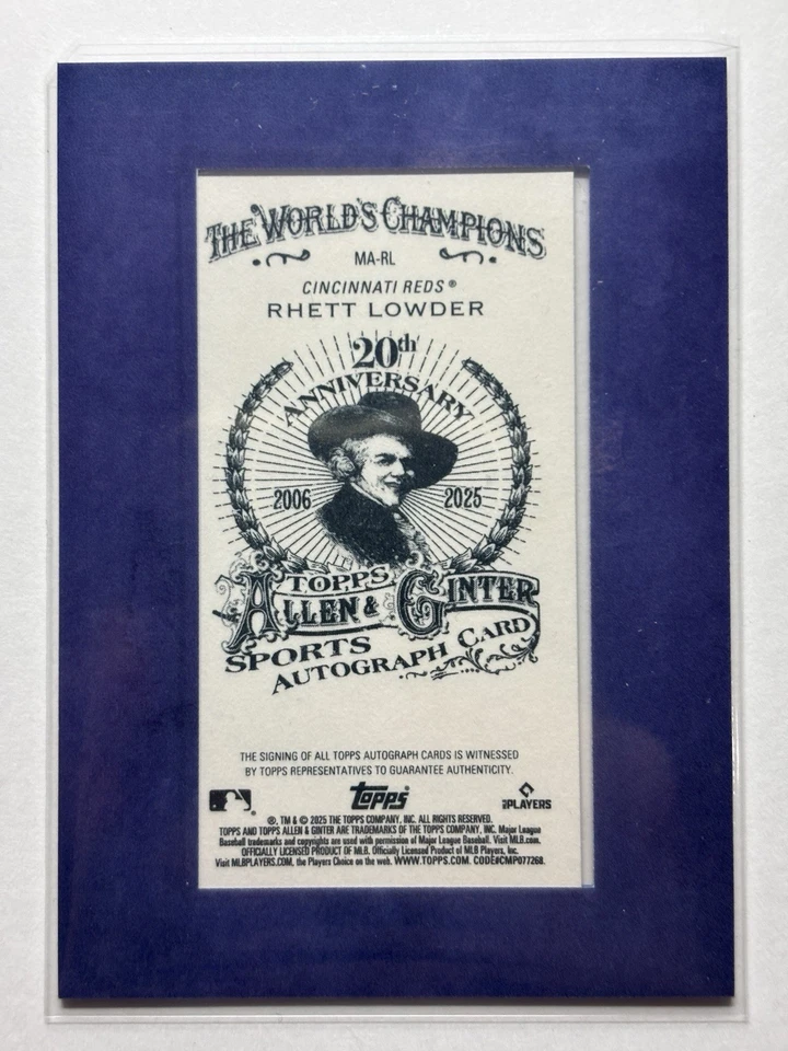 2025 Allen & Ginter RHETT LOWDER RC Rookie Framed Mini Auto Blue /99 #MA-RL - Image 2 of 2