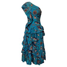 Ulla Johnson Ondine Floral Ruffled Midi One-Shoulder Dress In Ed Cotton Size 2