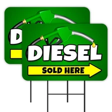 Diesel Sold Here 2 Pack Double-Sided Yard Signs 16" x 24" with Metal Stakes (Mad