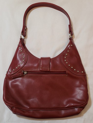 Vintage GUESS Red Leather Hobo Bag Handbag Purse Silver Latch Studs Western - Picture 2 of 5