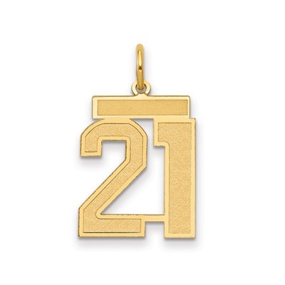 14k Yellow Gold 21 Pendant Necklace Textured Polished Modern Milestone Charm