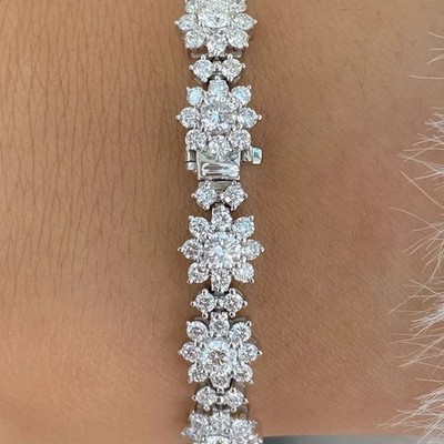 18Ct Round Lab-Created Diamond Tennis Bracelet For Women's 14K White Gold Plated