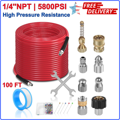 #ad 100FT Sewer Jetter Kit for Pressure Washer 1 4#x27;#x27;NPT Drain Cleaner Hose 5800 PSI $49.13