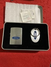 Vintage FORD MOTOR COMPANY Zippo Lighter w/ Key Chain • NOS • Original Tin • MT