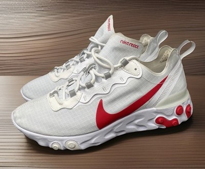 Nike React Element 55 White University Red Shoes Mens Size 8 Fast Shipping