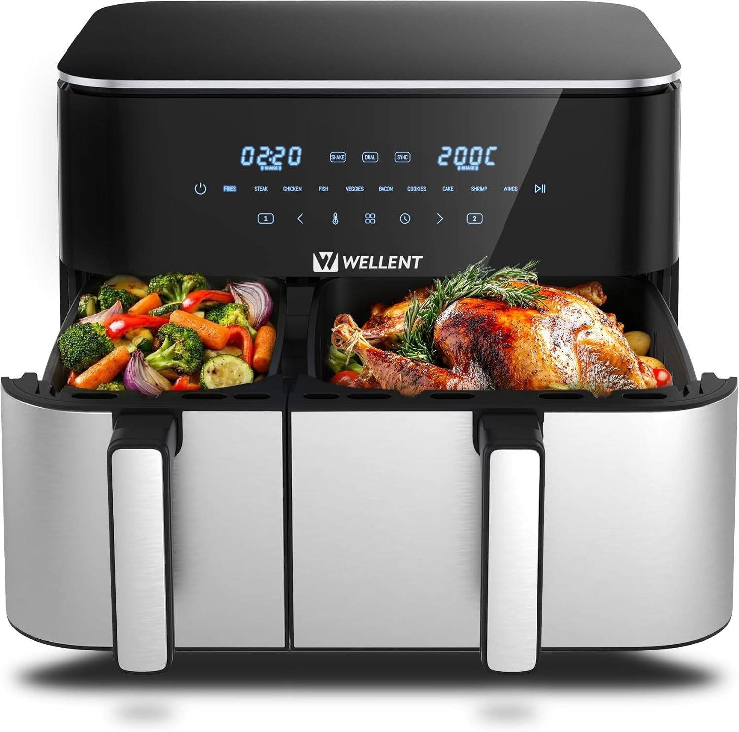 OPENICE - Cestello per friggitrice ad aria per forno (2 cestini + 2 vassoi), set di padelle per friggitrice ad aria e vassoio per friggitrice ad aria in acciaio inox, antiaderente, cottura