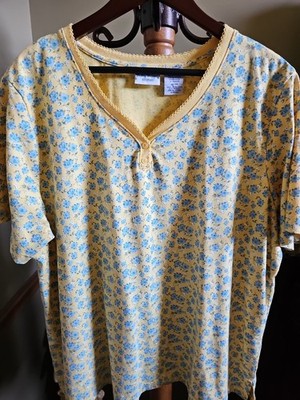 Bobbie Brooks Womens Plus Size 22 24 Yellow Blue Floral SS Top