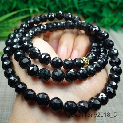 Certified Black Green Burma100%Natural A Jadeite Jade Necklace墨翠 切割面项链26.5inches