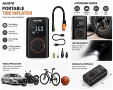 NUSTE Inflador de Neumáticos Portátil Compresor de Aire 150 PSI Digital LED, Manguera + Adaptadores