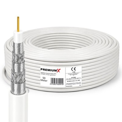 PremiumX 50m PROFI PRO Koax Kabel 5-Fach geschirmt, reines Kupfer Antennenkabel