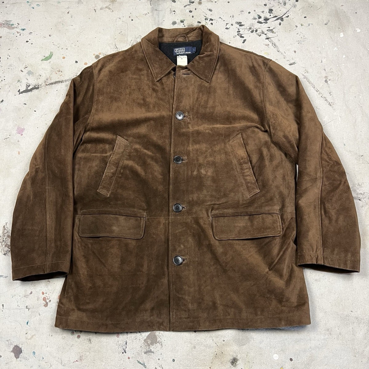 Vintage Polo Ralph Lauren Suede Leather Jacket Car Coat Mens Large