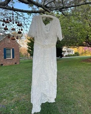 Antique Edwardian White Lawn Dress Garden Party 1880's-1900's  40” Bust Wedding