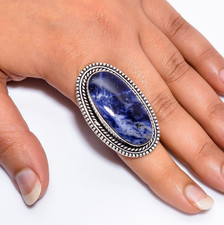 Natural Sodalite Gemstone Jewelry 925 Sterling Silver Ring 6.5 US Gift For Women
