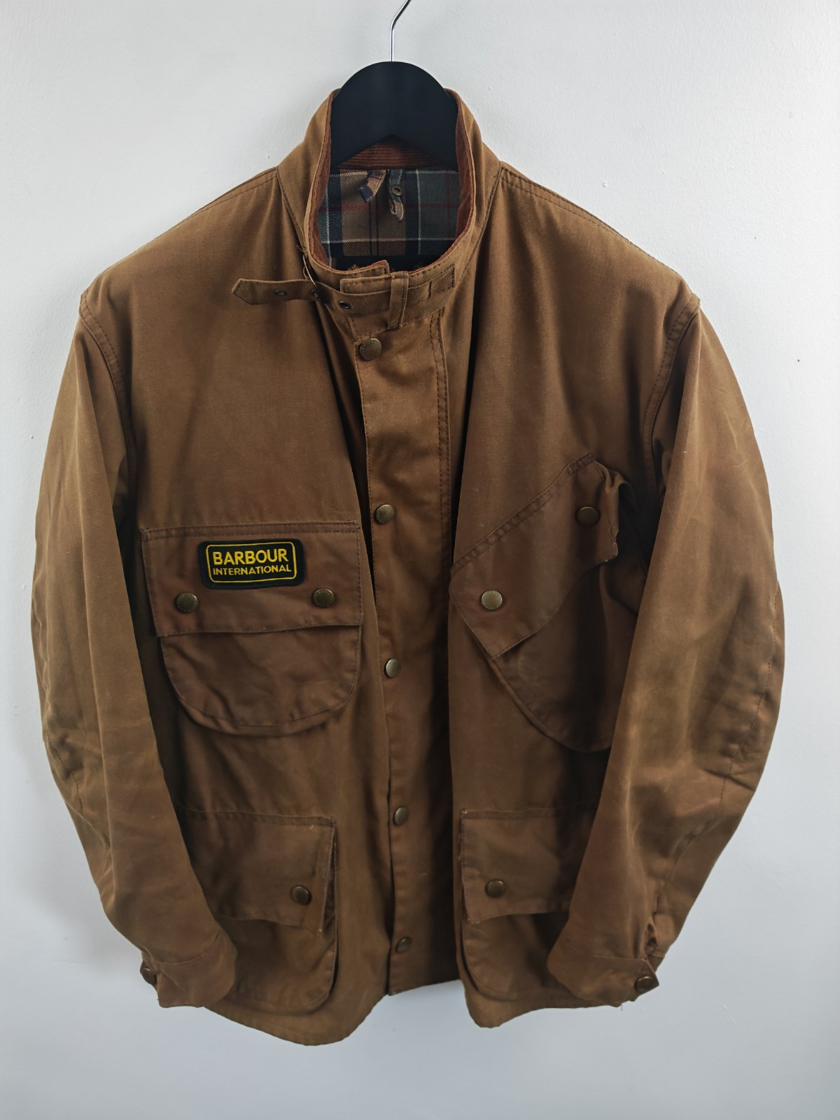 Barbour International SMU A10 Waxed Cotton Motorcycle Jacket Brown Men's Size 44 image 2