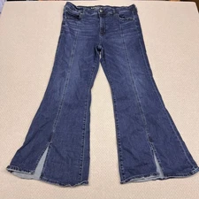American Eagle Jeans Womens 18 Denim Festival Flare Split Hem Stretch Y2k