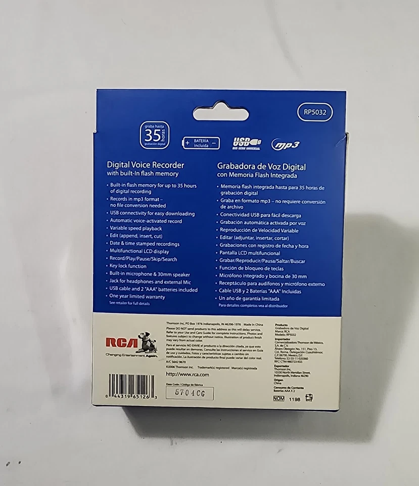 RCA RP5032 Handheld Digital MP3 SMALL Voice Recorder w/ USB Connectivity A301 - Image 2 of 4