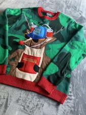 33Degrees Ugly Christmas Sweater Men’s L Camo3DPocketBrewdolph Santas100%Cotton 