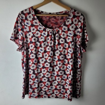 Seasalt Gr. M rot weiß Blumen Bluse Top Bio Baumwolle Freizeit Landhaus Sommer