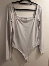 Aritzia Babaton Contour Women's White Square Neck Long Sleeve Bodysuit Sz Medium