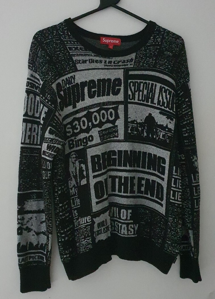 FW18 Supreme Newsprint black Sweater size M medium jumper  