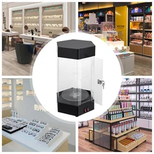 Electric Rotating Clear Display Case W/ 2 LED Lighting Hexagonal Display Case