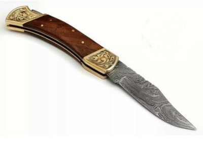 Custom HANDMADE FORGED DAMASCUS STEEL Folding Pocket Knife HUNTING CAMPING