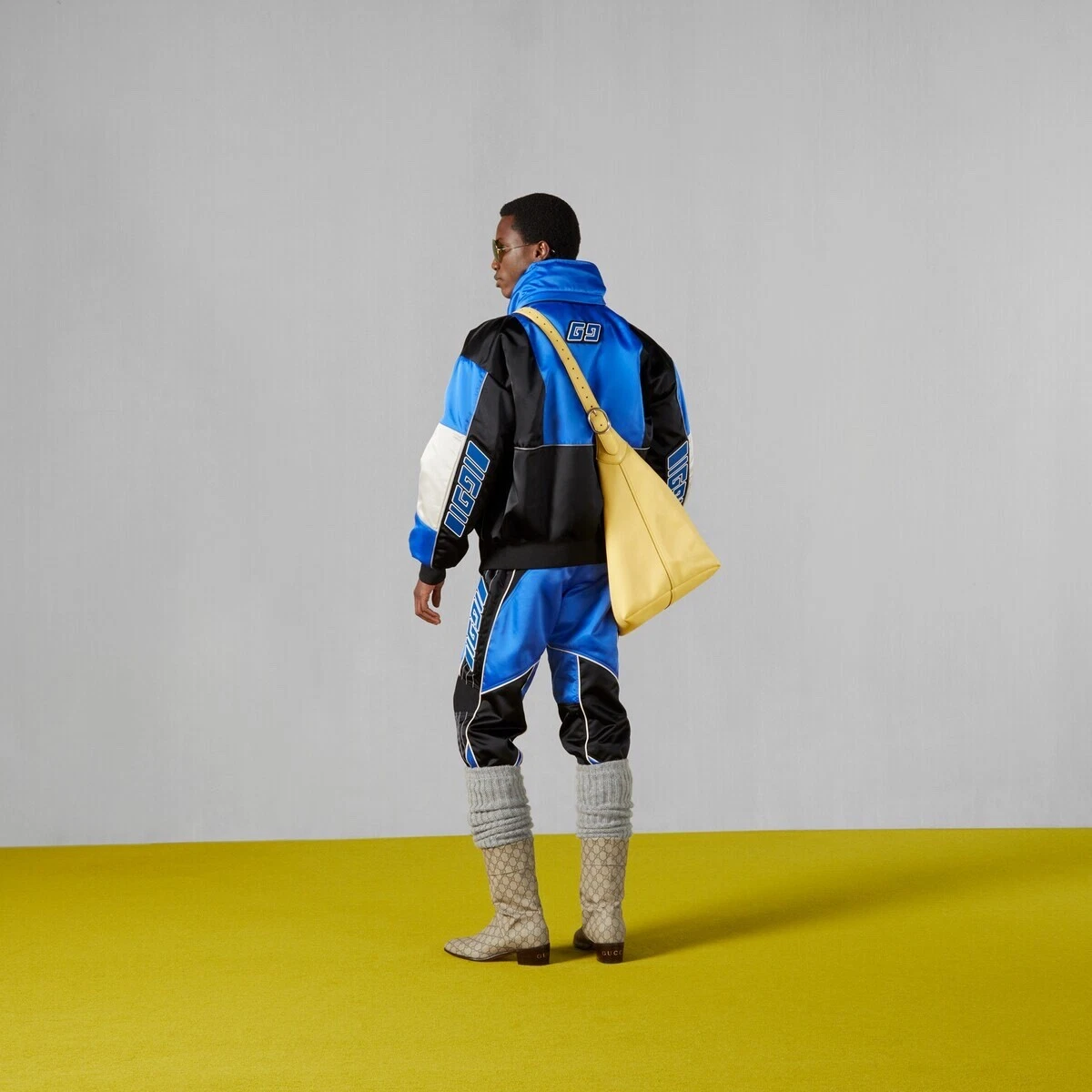 piumino imbottito nero blu bianco taglia 48 M Gucci nylon raso