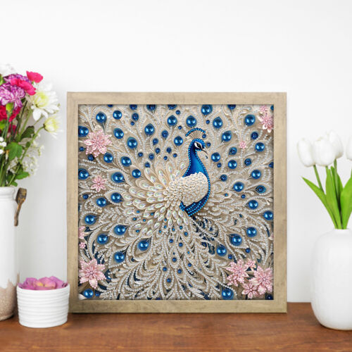 Weiße Pfau 5d DIY Partial Special geformtes Bohrendiamant -Malerei 30x30 cm - Bild 5 von 11