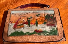 Vintage Embossed Painted Leather Clutch Purse.