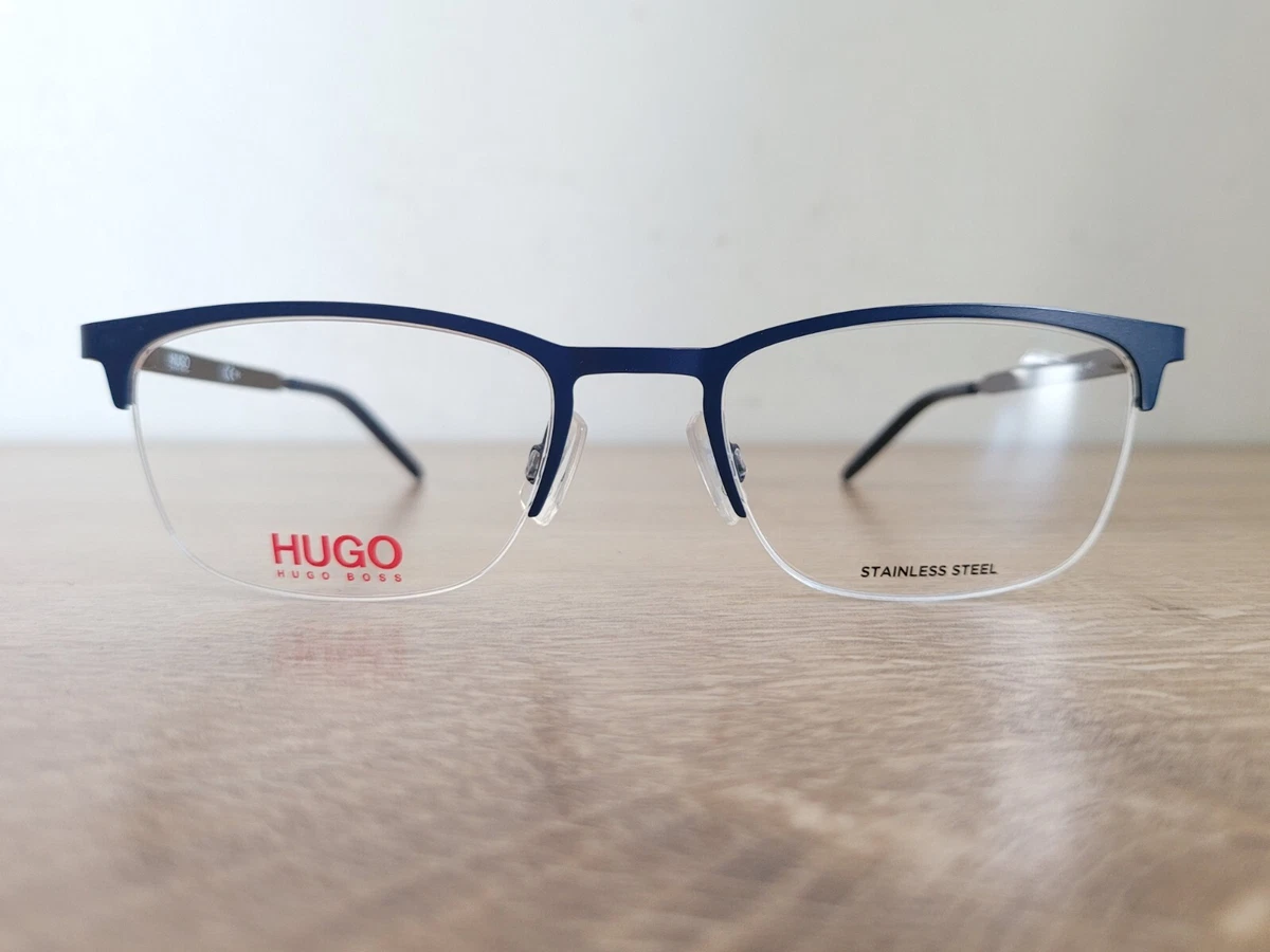 HUGO BOSS HG 1019 Stainless Steel Half Rimless Dark Blue Eyeglasses Frames NEW