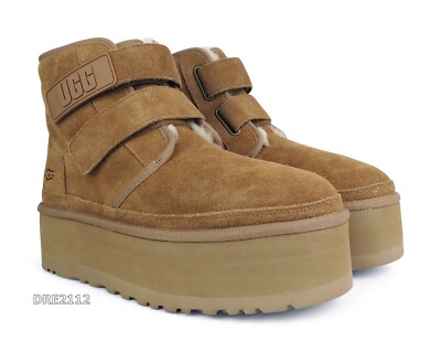 UGG Neumel Platform Chestnut Suede Fur Shoes Womens Size 10 *NEW