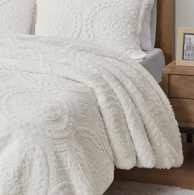 Madison Park Arya Embroidered Faux Fur Plush Comforter Set - Full Queen White - Image 3 of 4
