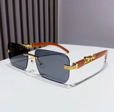 Small Rectangle Rimless Sunglasses Men 2024 Luxury Brand Frameless Leopard Sun G