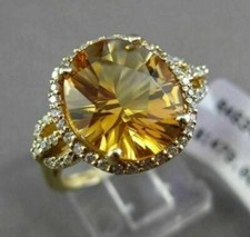 ESTATE LARGE 4.35CT DIAMOND & AAA EXTRA FACET CITRINE 14KT WHITE GOLD HALO RING