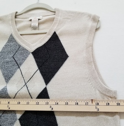 Dockers Vest Men’s Medium Beige Gray Black Argyle Sleeveless Sweater Preppy Work - Picture 7 of 9
