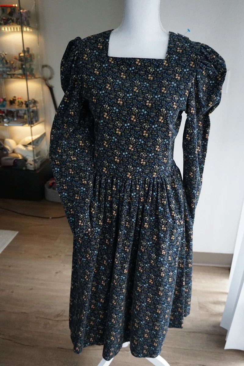 VTG 80s Laura Ashley Floral Corduroy Fit Flare Maxi Dress US Size 4 Made In  UK | eBay